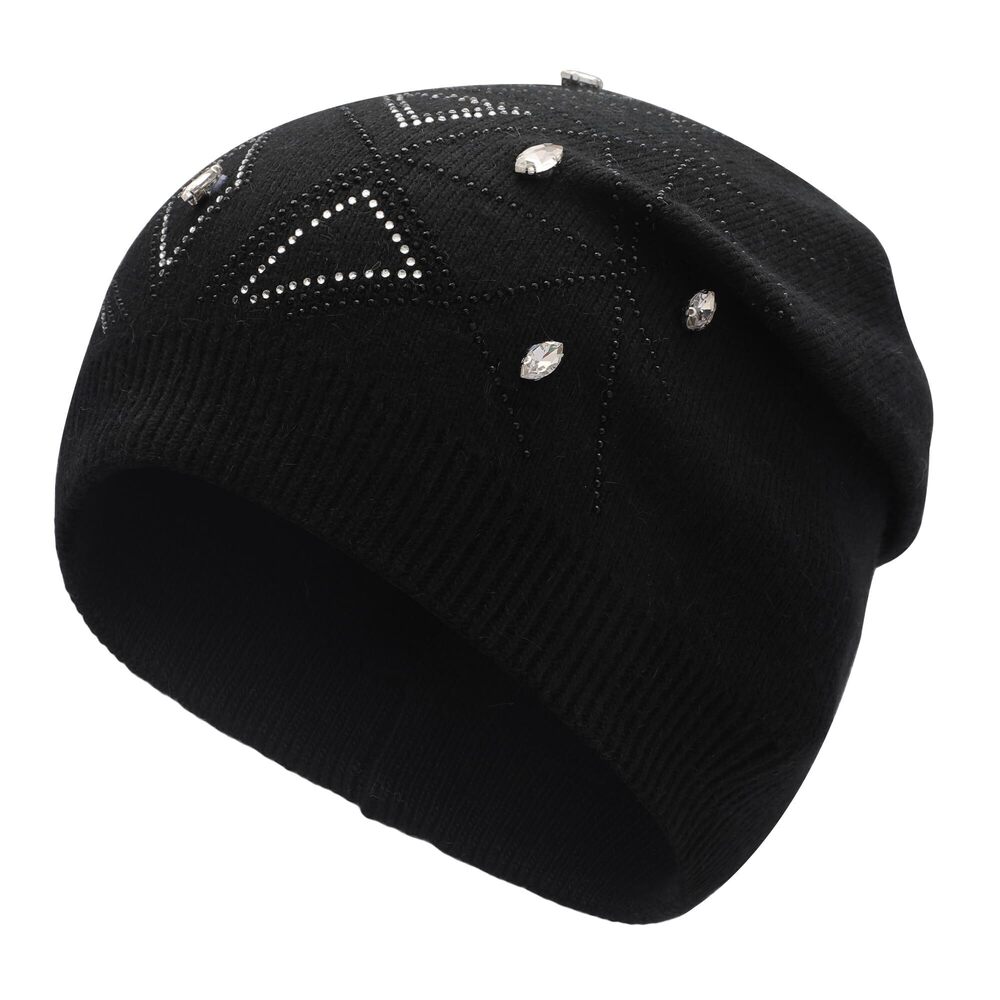 5063 Knit Slouchy Beanie Hats Soft Winter Stretch Skull Cap, Rhinestones